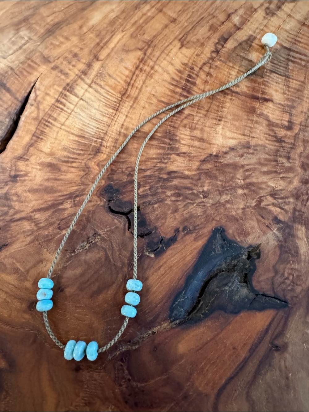 Tula Blue Larimar necklace made with hand spun rope, moveable beads!